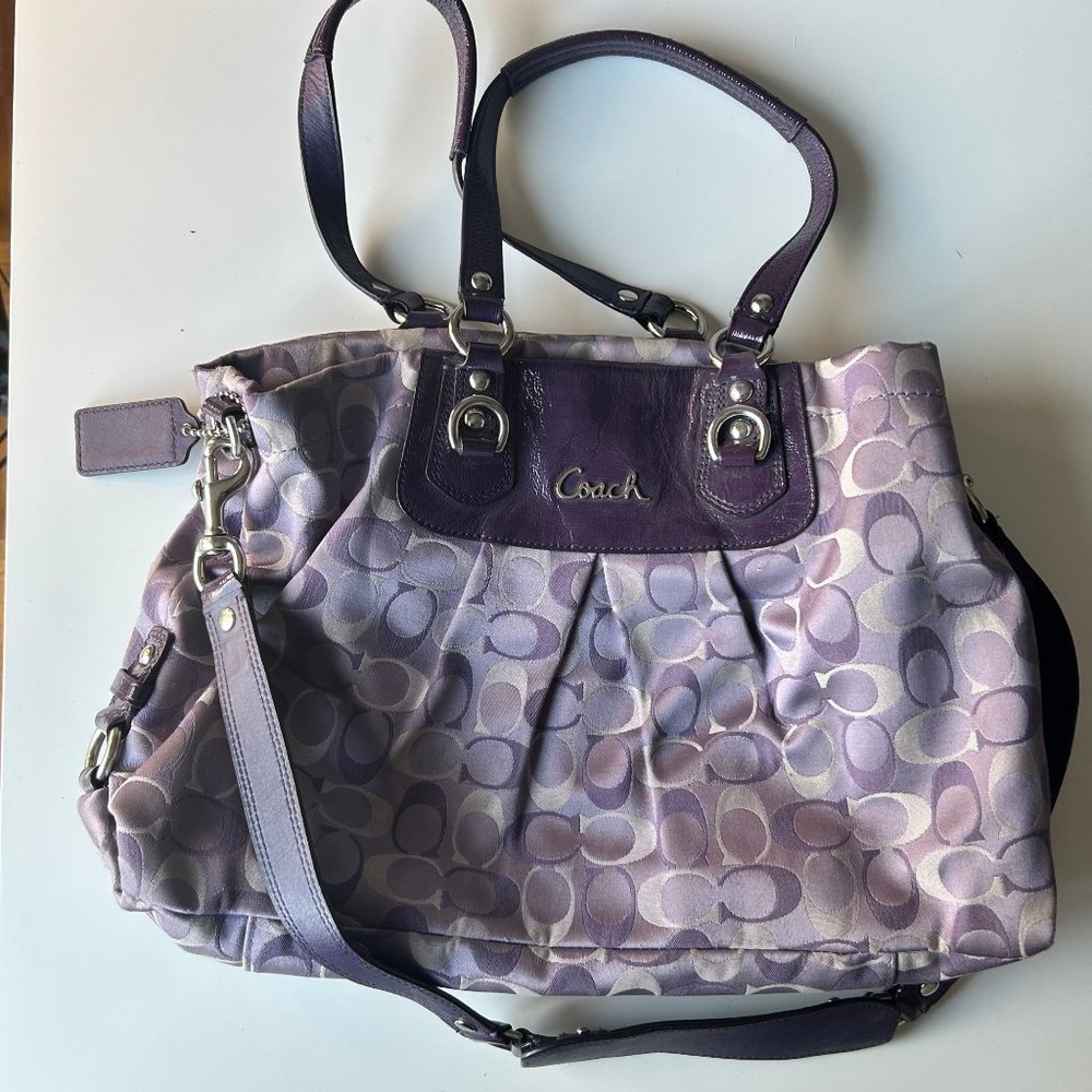 Coach Signature Canvas Purple Classic Vintage Satchel Handbag Purse